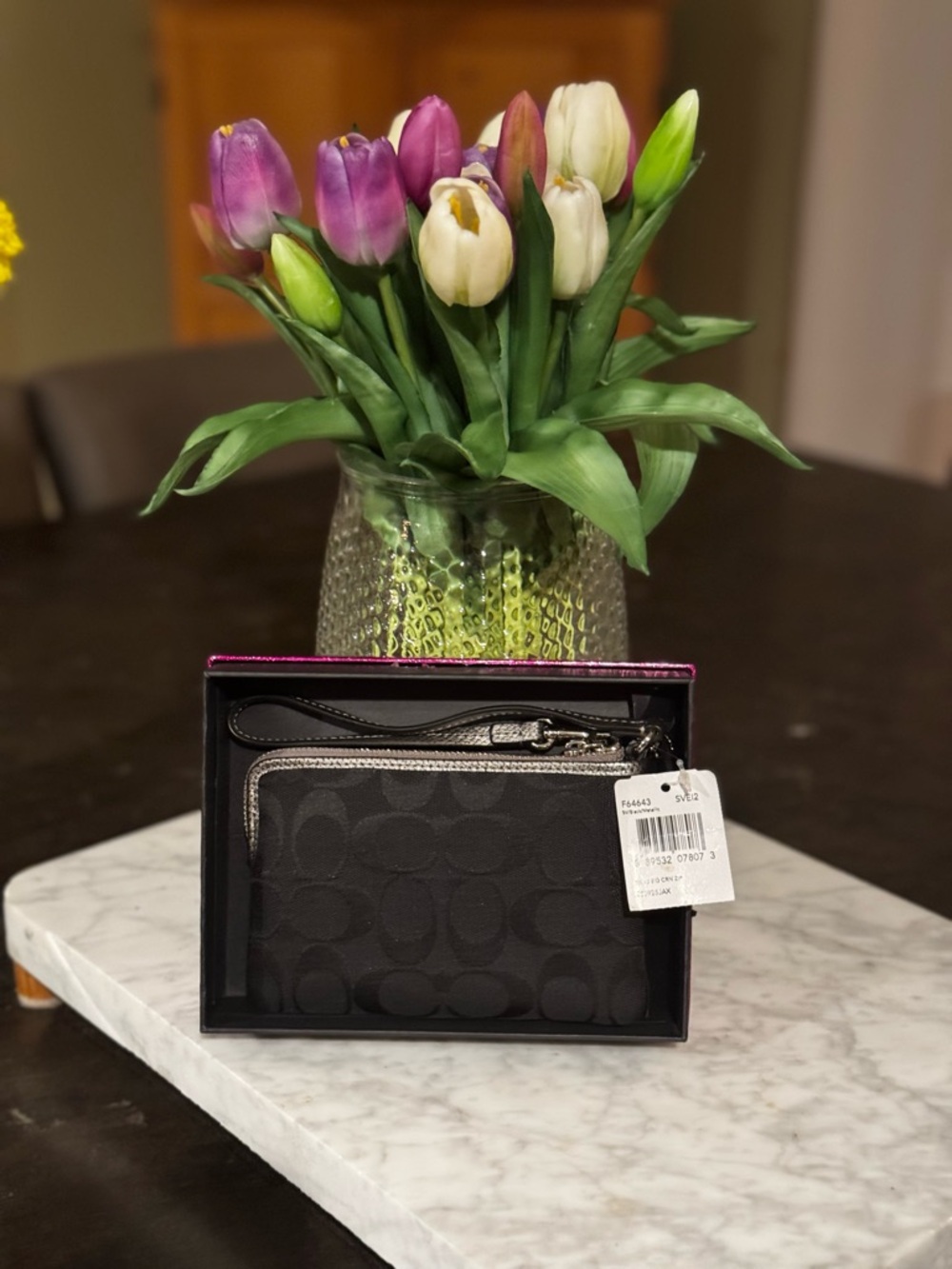 Coach Black Silver Signature Jacquard Corner Zip Wristlet - Picture 2 of 3